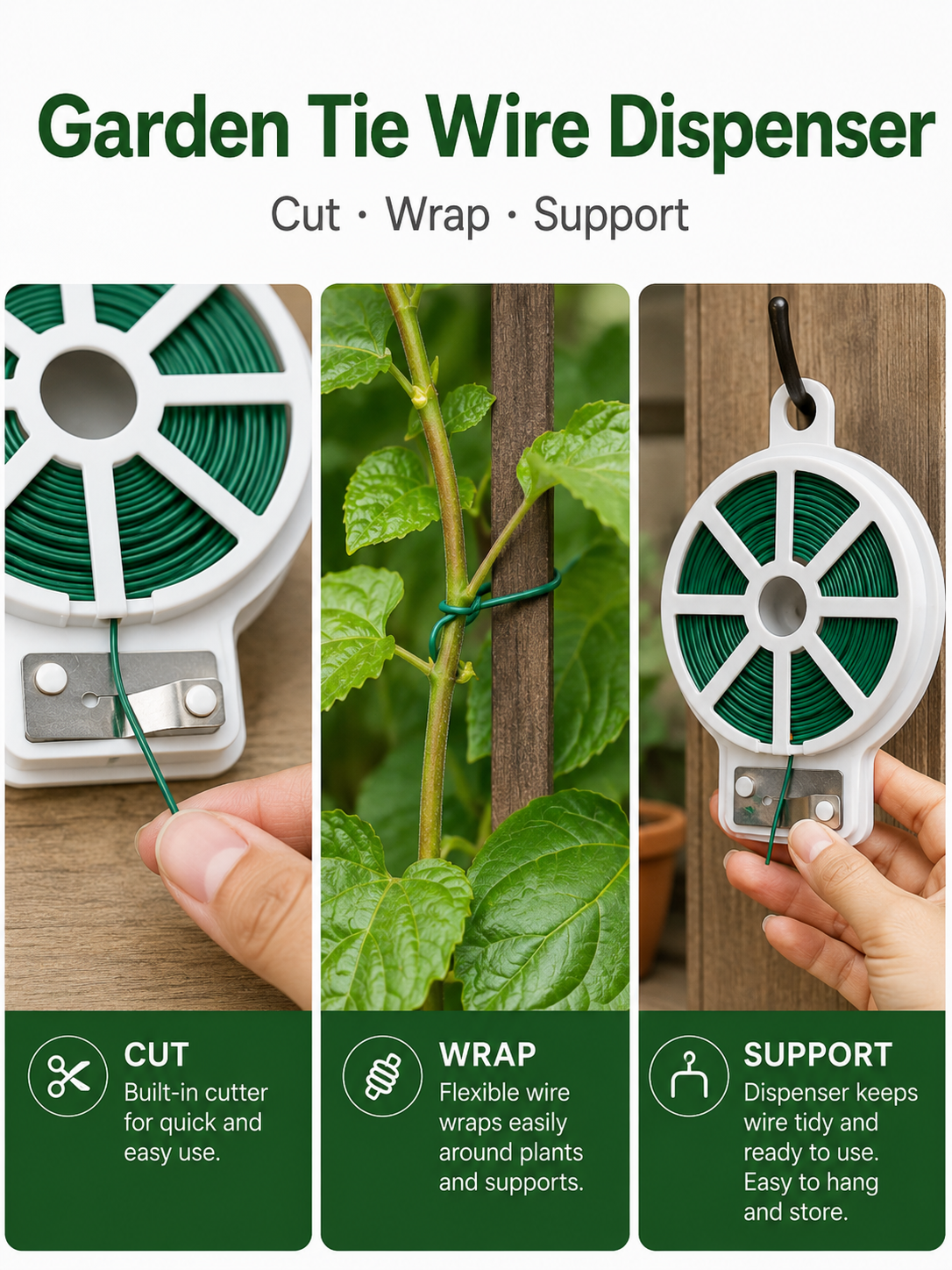 Garden Wire Twist Tie - Garden Tie Wire Dispenser with Built-In